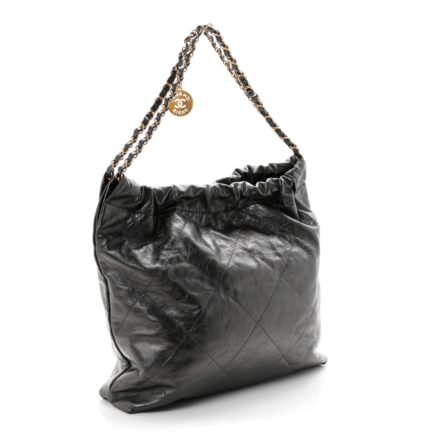 Metallic Calfskin Quilted Chanel 22 Ruthenium