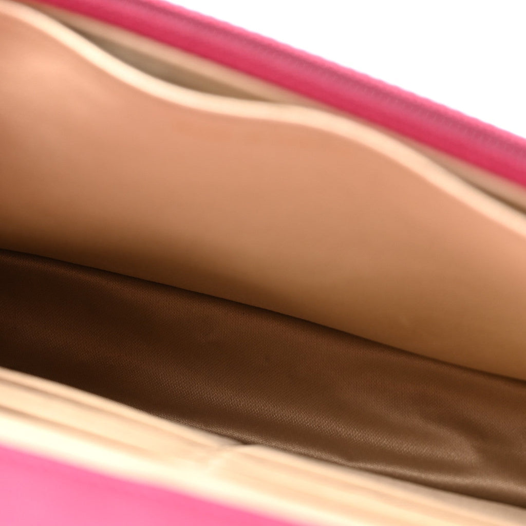 Lambskin Camellia Embossed Wallet on Chain WOC Fuchsia