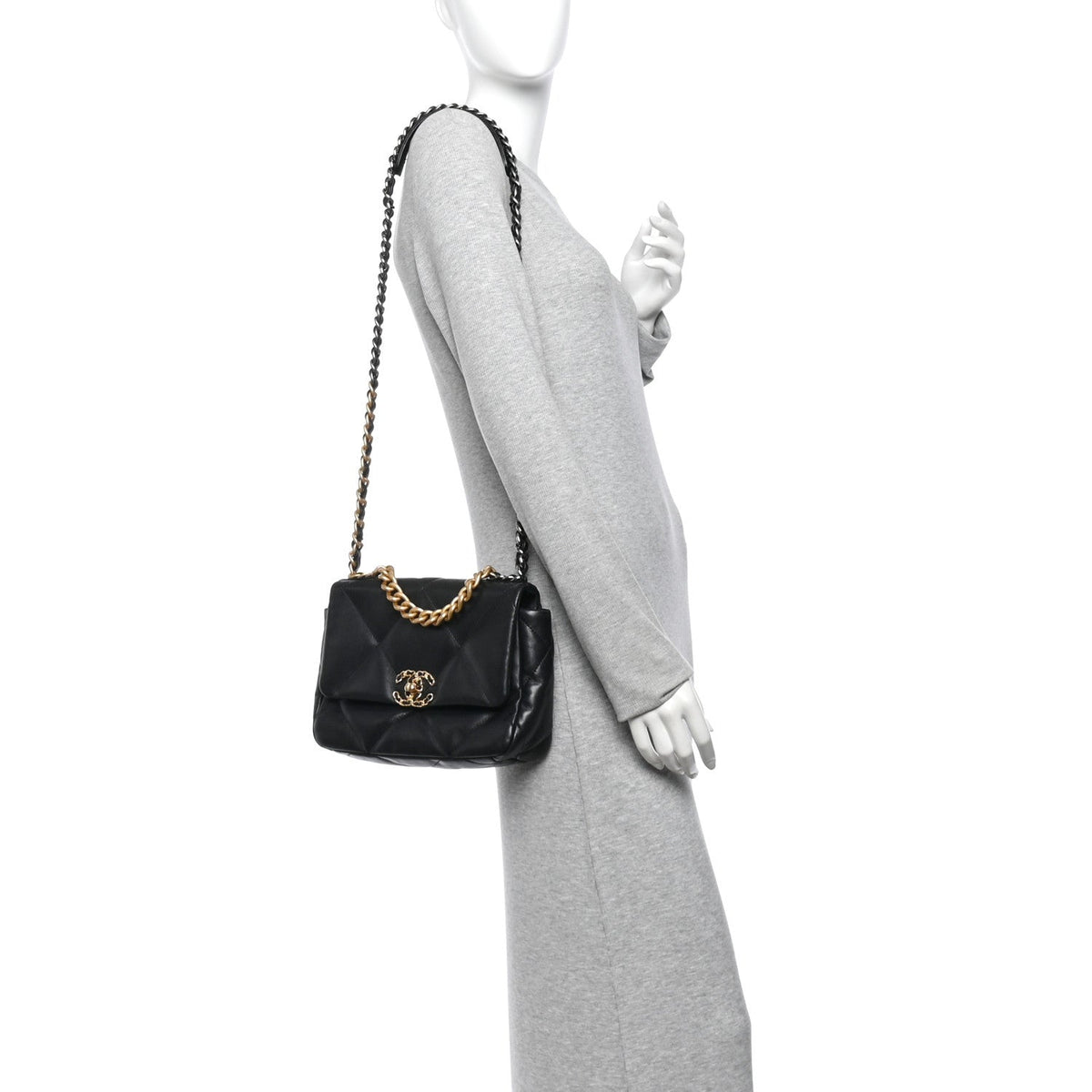 Lambskin Quilted Medium Chanel 19 Flap Black
