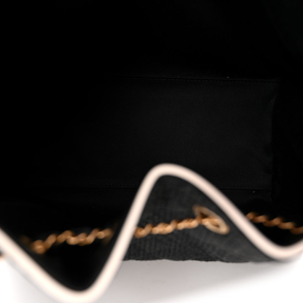 Braided Raffia Calfskin Small Chanel 25 Handbag Black White