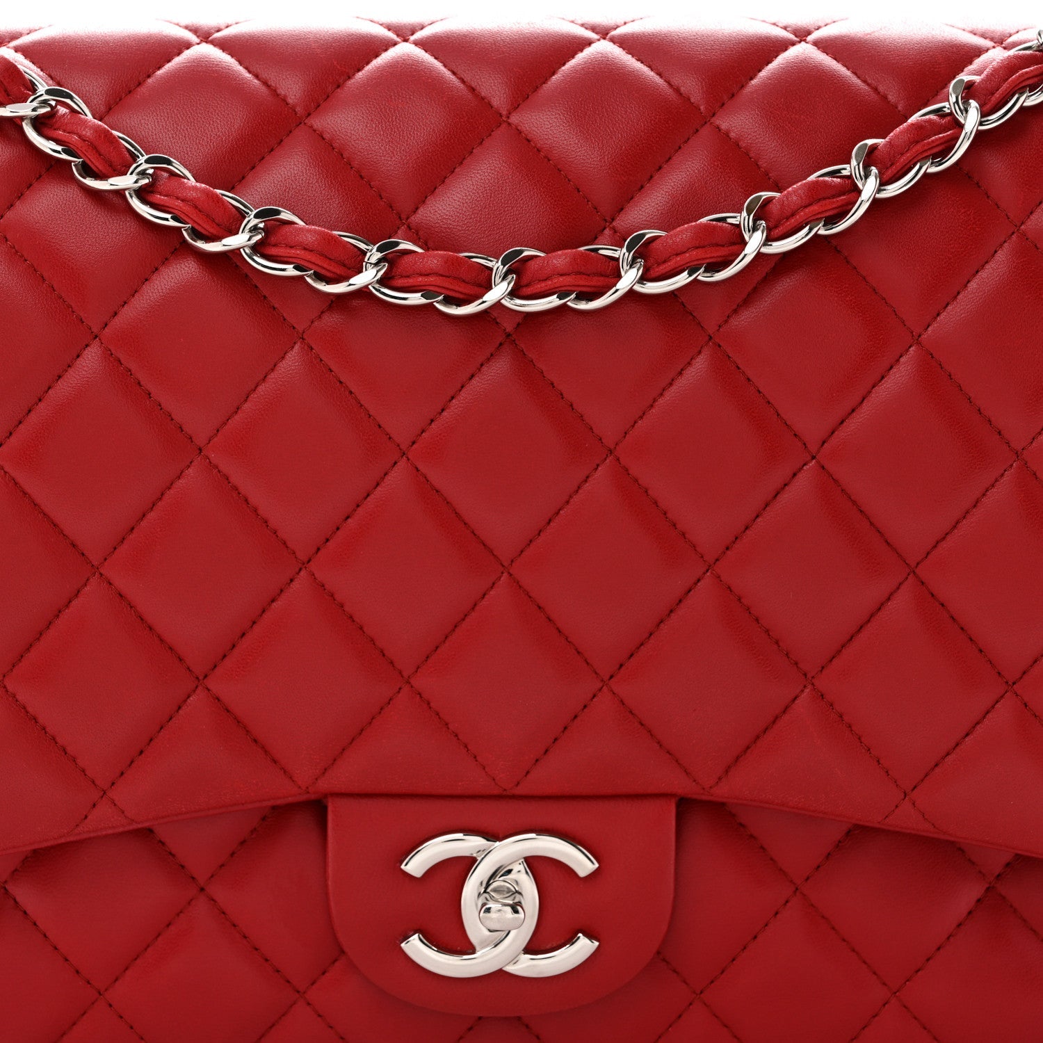 Lambskin Quilted Maxi Double Flap Red