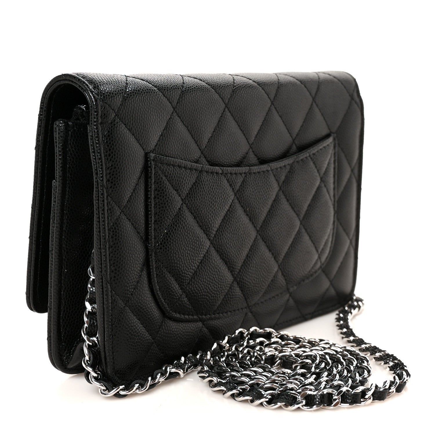Caviar Quilted Chanel 19 Wallet On Chain WOC Black White