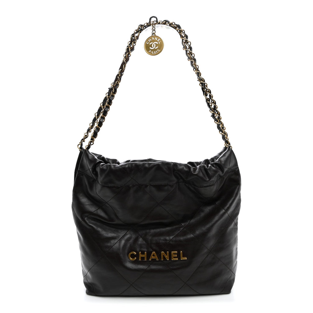 Shiny Calfskin Quilted Small Chanel 22 Dark Brown