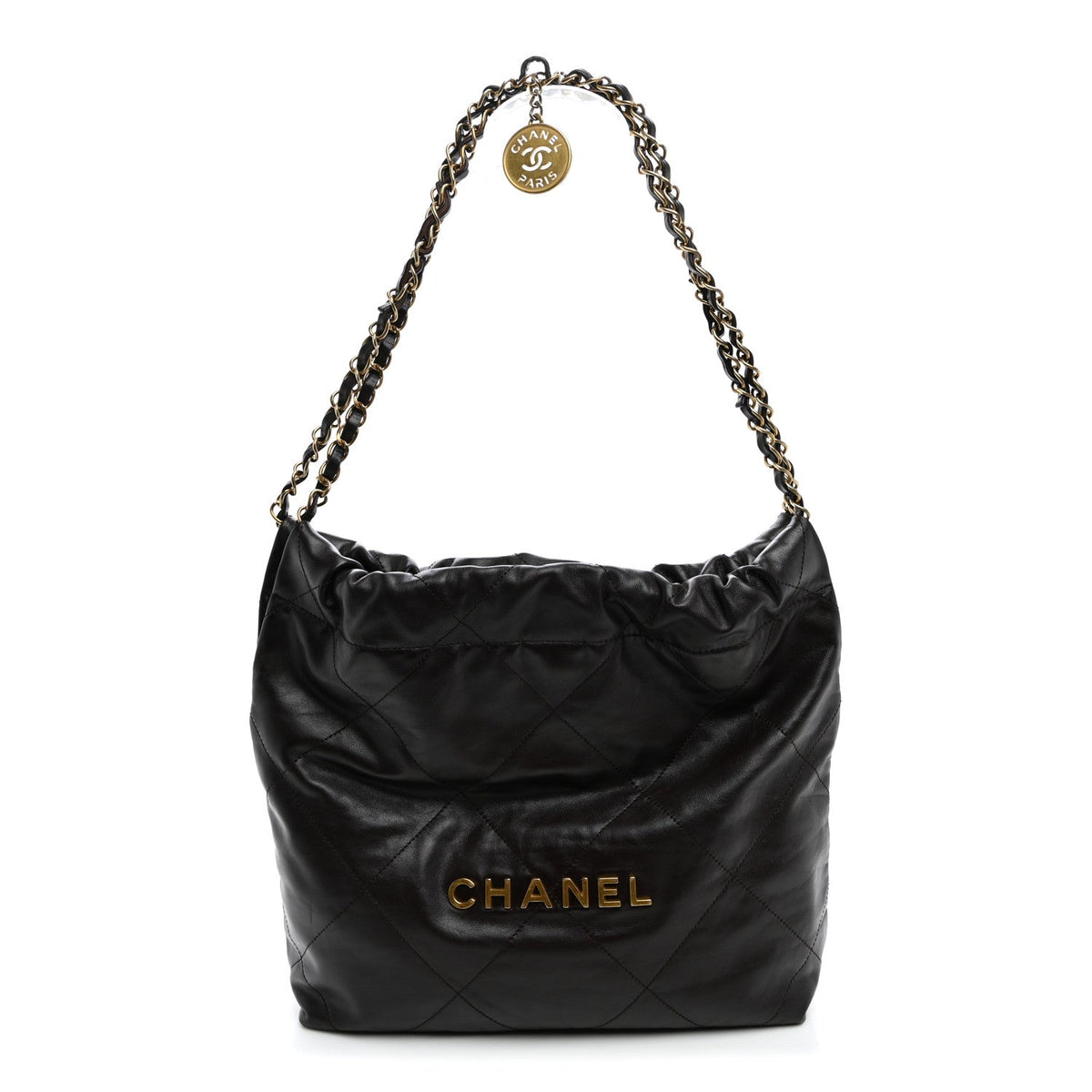 Shiny Calfskin Quilted Small Chanel 22 Dark Brown