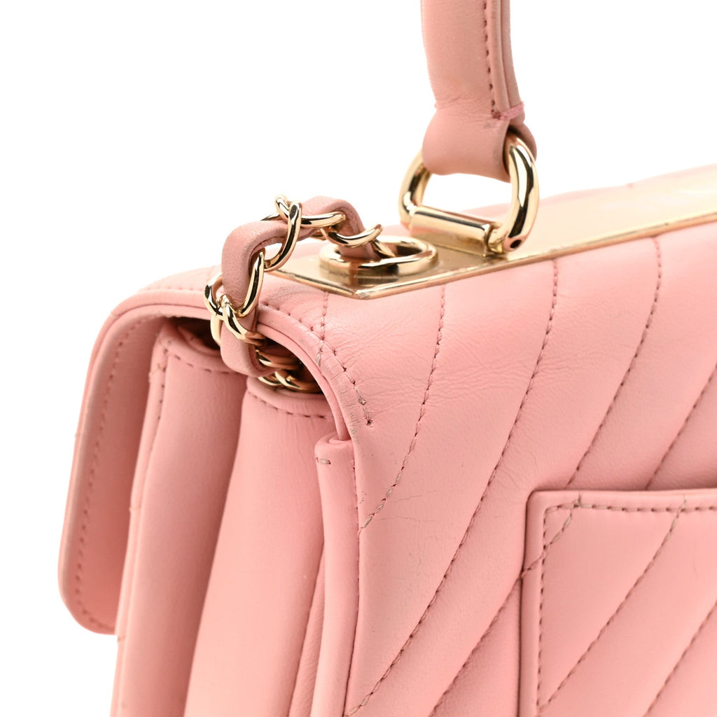 Lambskin Chevron Quilted Small Trendy CC Dual Handle Flap Bag Light Pink