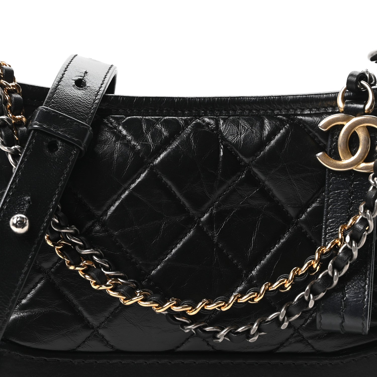 Aged Calfskin Quilted Small Gabrielle Hobo Black