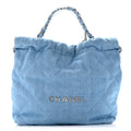 Denim Quilted Small Chanel 22 Light Blue