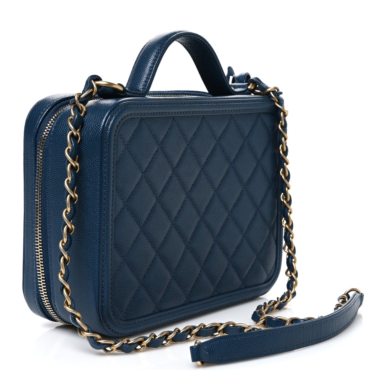 Caviar Quilted Medium CC Filigree Vanity Case Dark Blue