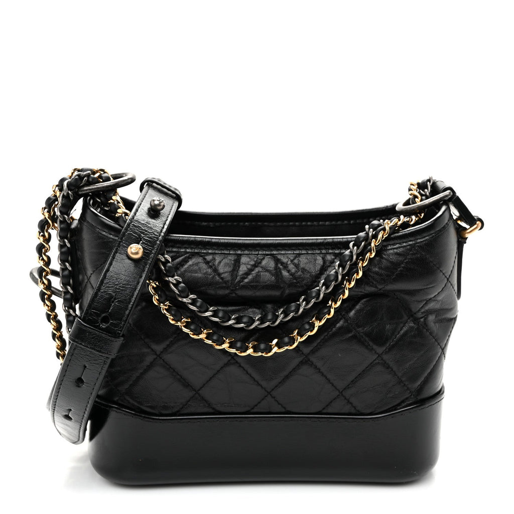 Aged Calfskin Quilted Small Gabrielle Hobo Black