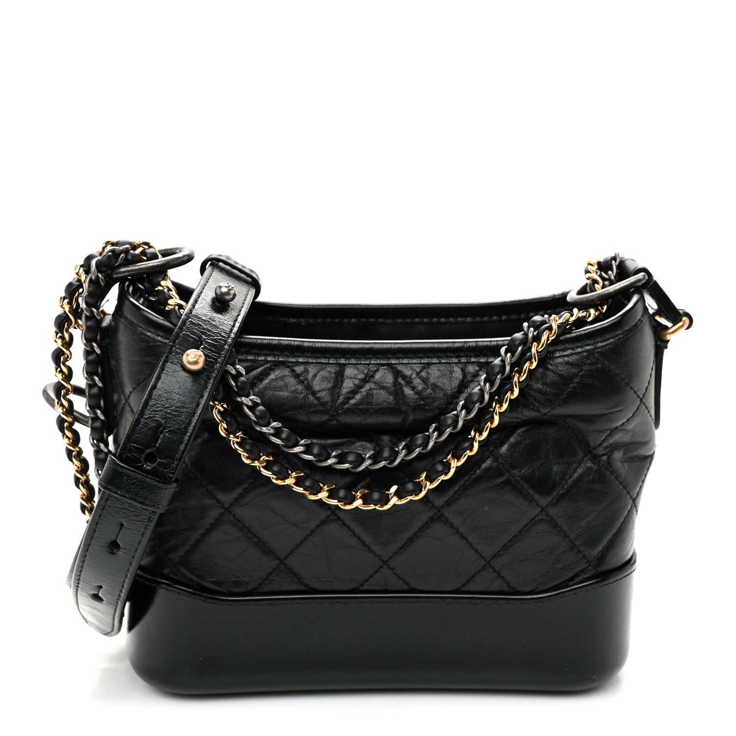 Aged Calfskin Quilted Small Gabrielle Hobo Black