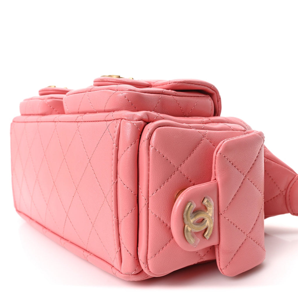 Shiny Lambskin Quilted Trendy Pockets Hobo Coral Pink