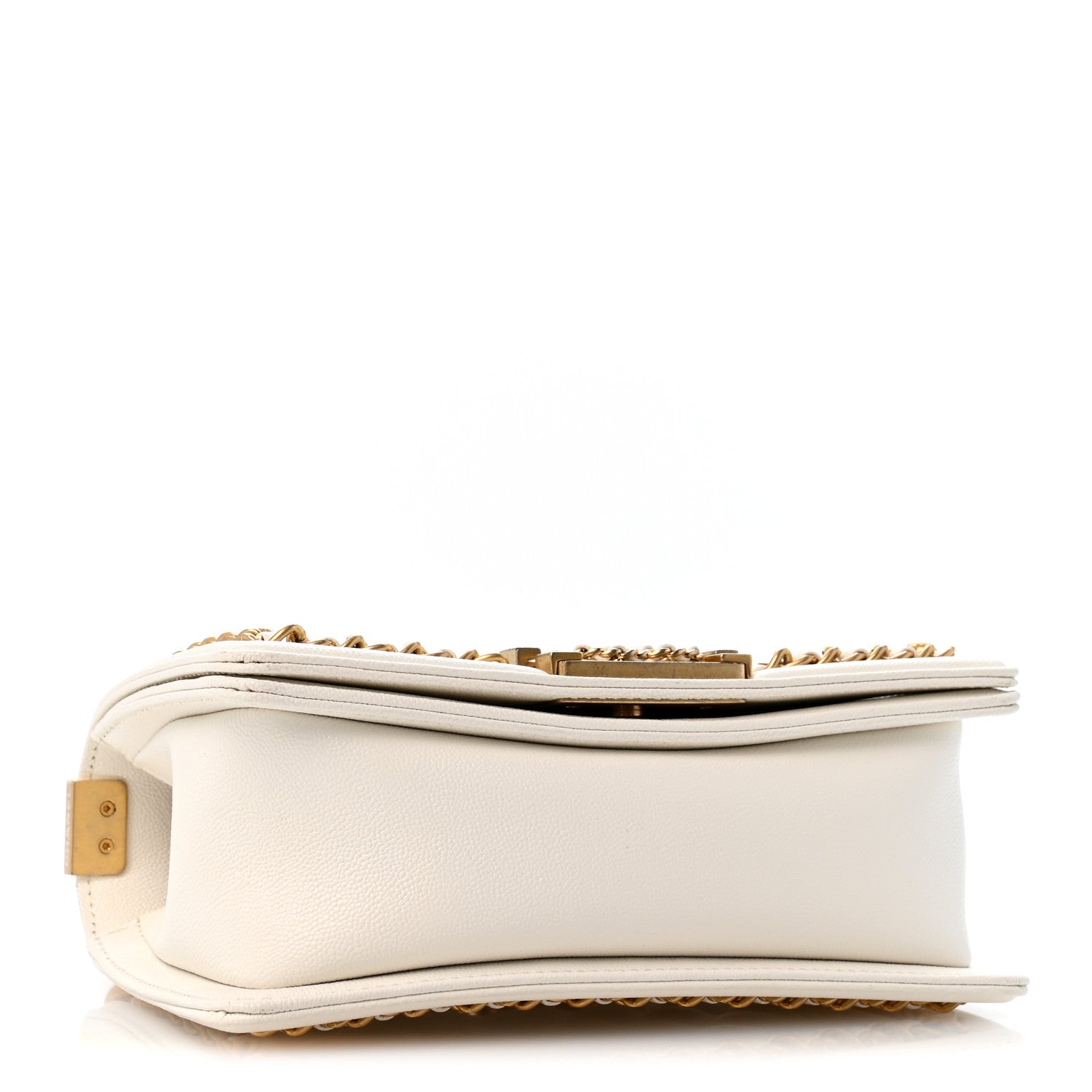 Caviar Quilted Small Chain Around Boy Flap White