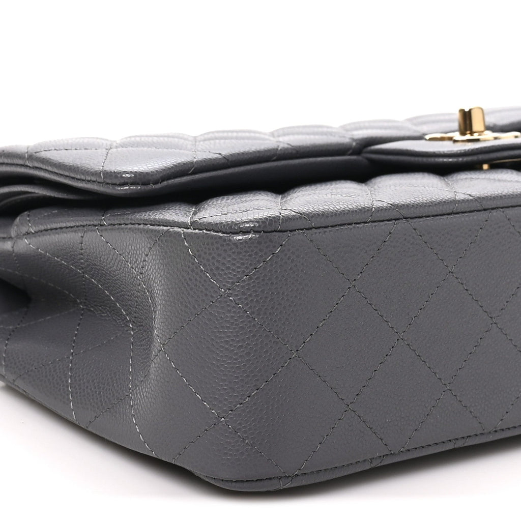 Caviar Quilted Medium Double Flap Dark Grey