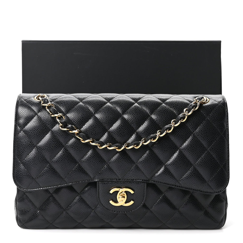 Caviar Quilted Jumbo Double Flap Black