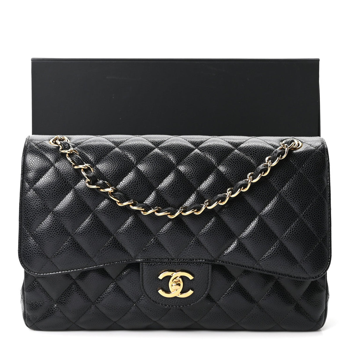 Caviar Quilted Jumbo Double Flap Black