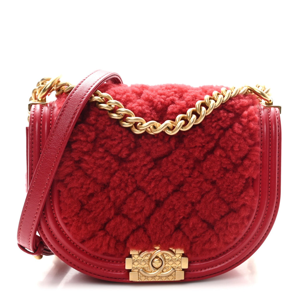 Calfskin Shearling Quilted Small Boy Messenger Bag Red