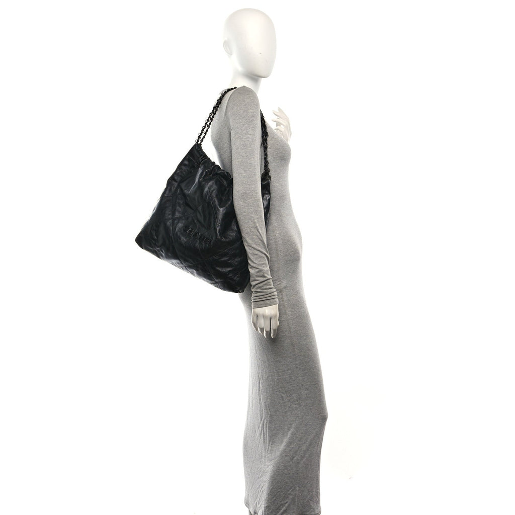 Shiny Calfskin Quilted Monochrome Small Chanel 22 Black