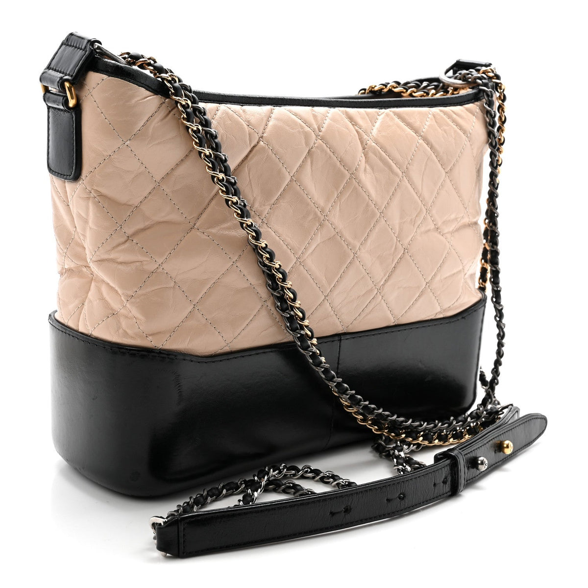 Aged Calfskin Quilted Medium Gabrielle Hobo Beige Black