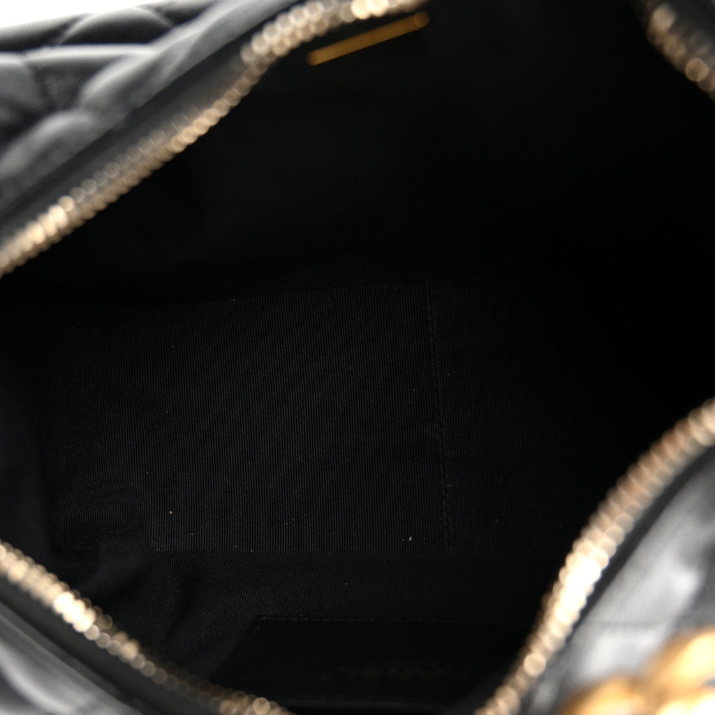 Shiny Lambskin Quilted Trendy Pockets Hobo Black