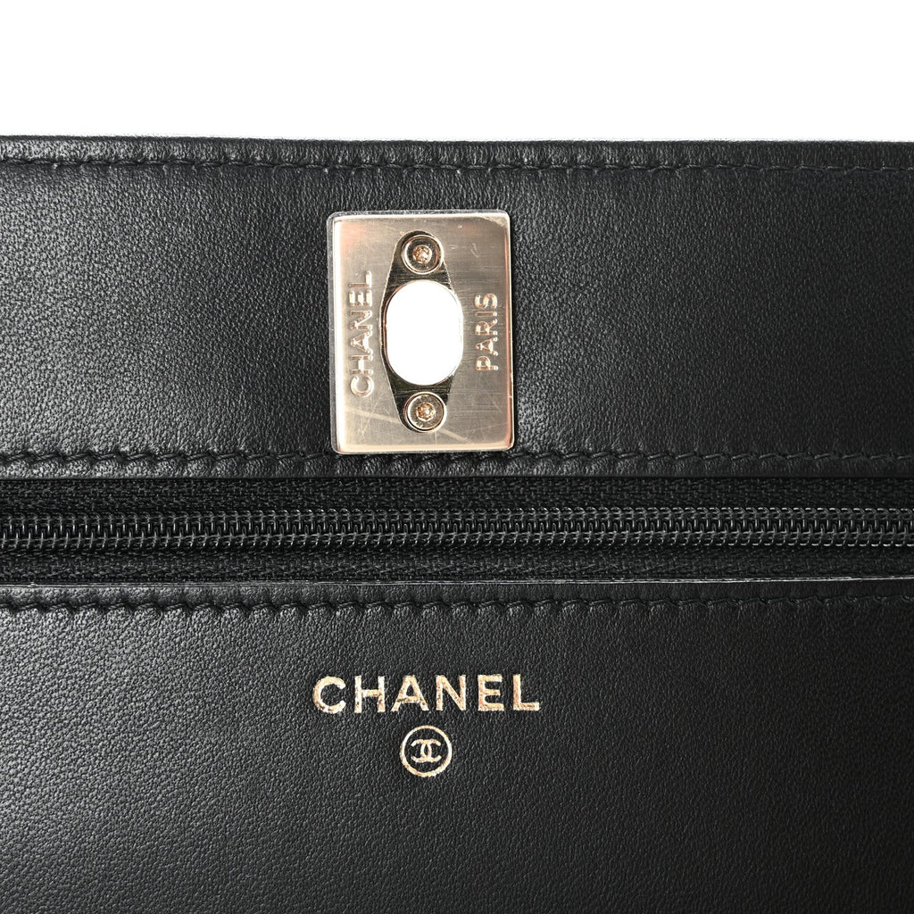 Lambskin Quilted Trendy CC Wallet On Chain WOC Black