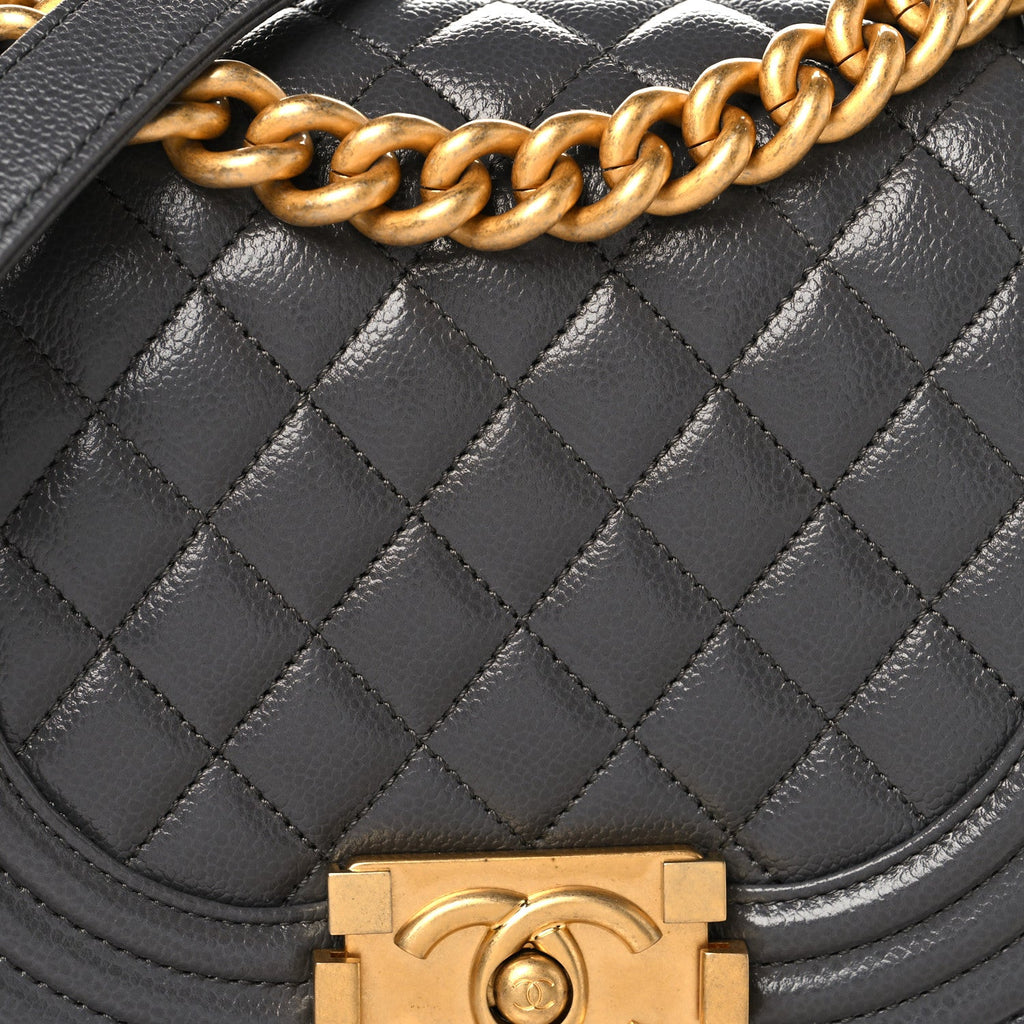 Caviar Quilted Small Boy Messenger Bag Dark Grey