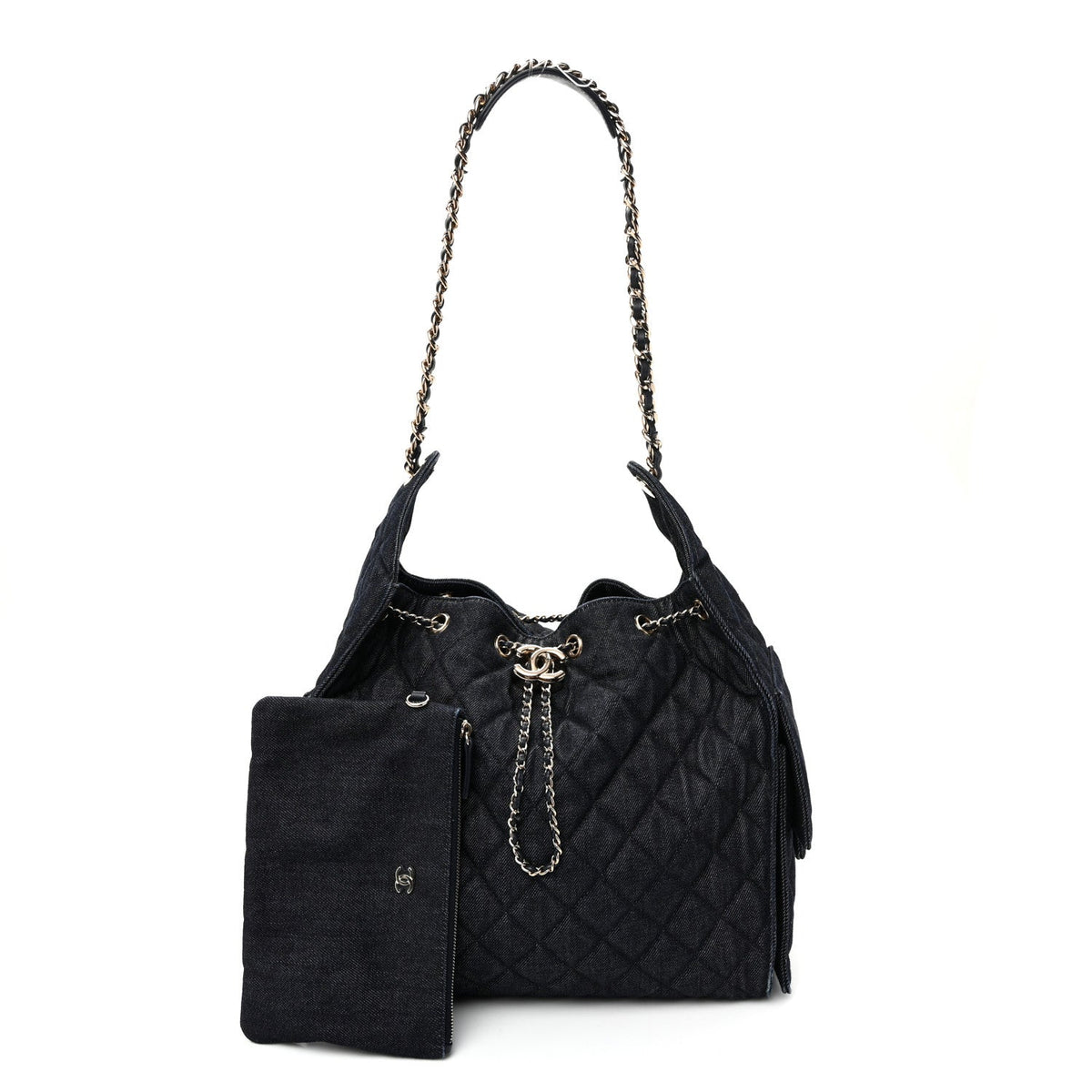 Denim Quilted Medium Chanel 25 Handbag Dark Blue