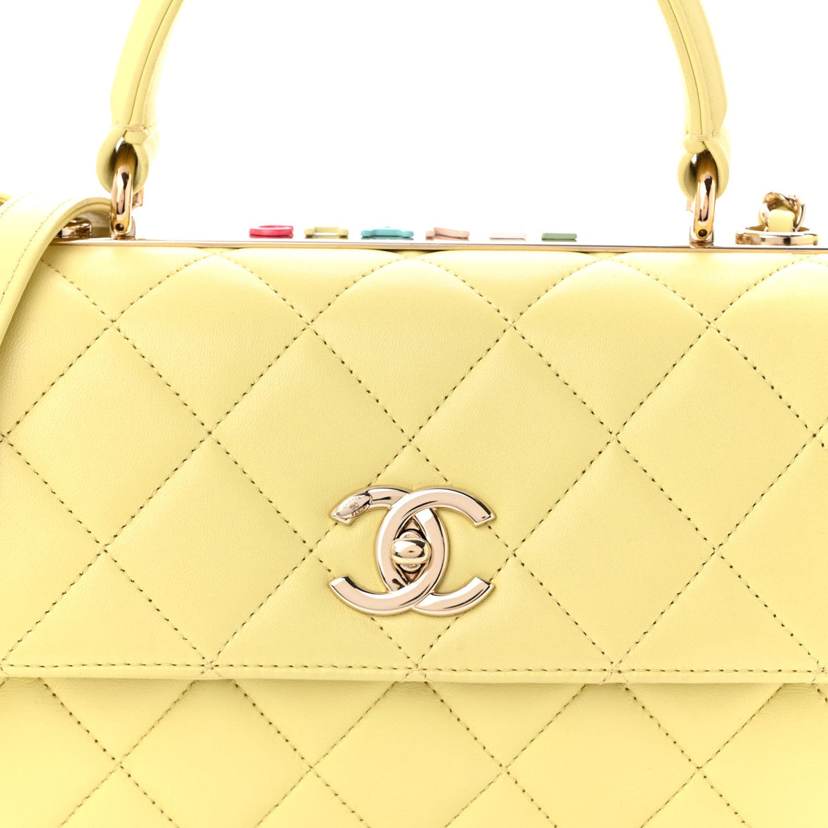 Lambskin Quilted Small Trendy CC Flap Dual Handle Bag Yellow