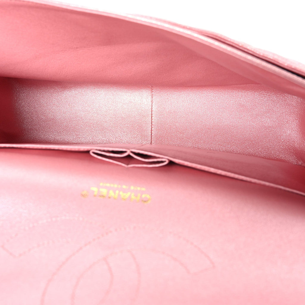 Iridescent Caviar Quilted Jumbo Double Flap Rose Pink
