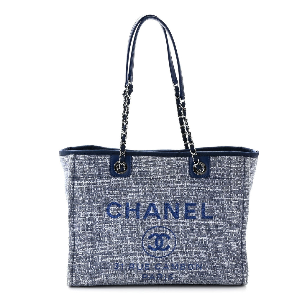 Woven Straw Raffia Small Deauville Tote Blue