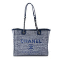 Woven Straw Raffia Small Deauville Tote Blue