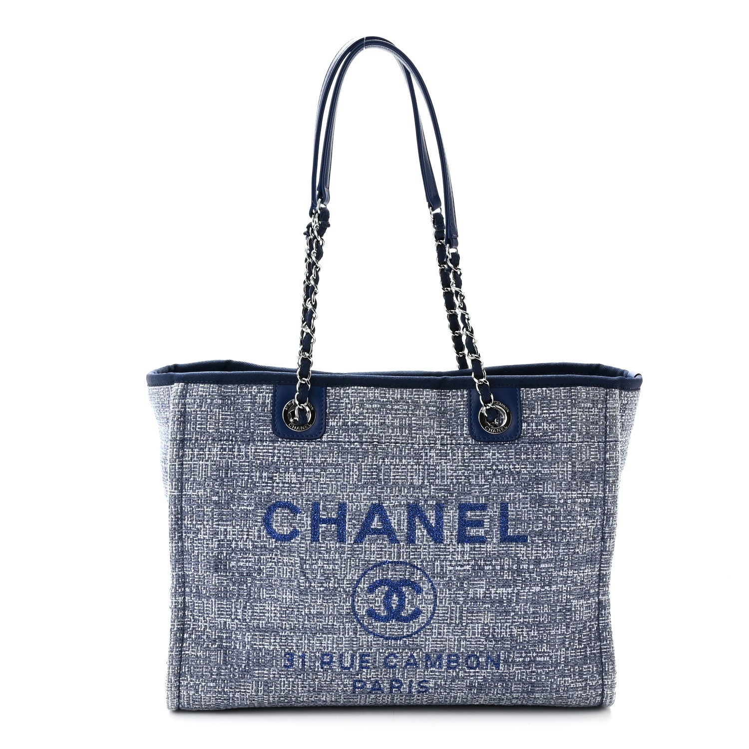 Woven Straw Raffia Small Deauville Tote Blue