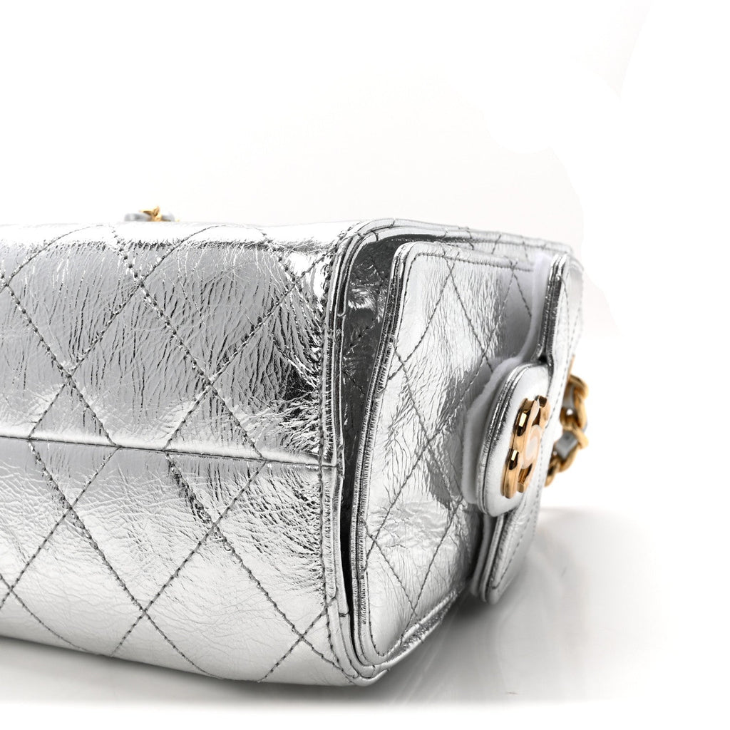 Metallic Aged Calfskin Quilted Mini Chanel 25 Handbag Silver