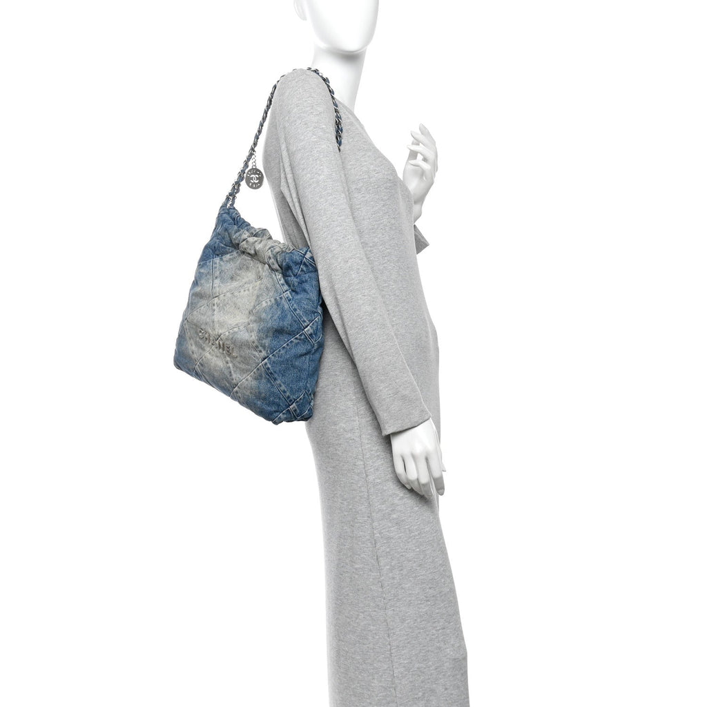 Denim Quilted Small Chanel 22 Blue