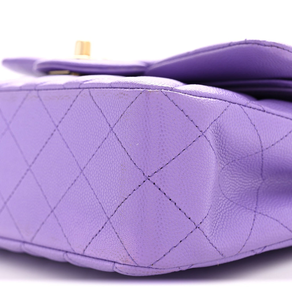 Caviar Quilted Small Double Flap Purple