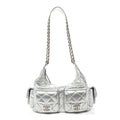 Metallic Lambskin Quilted Trendy Pockets Hobo Silver