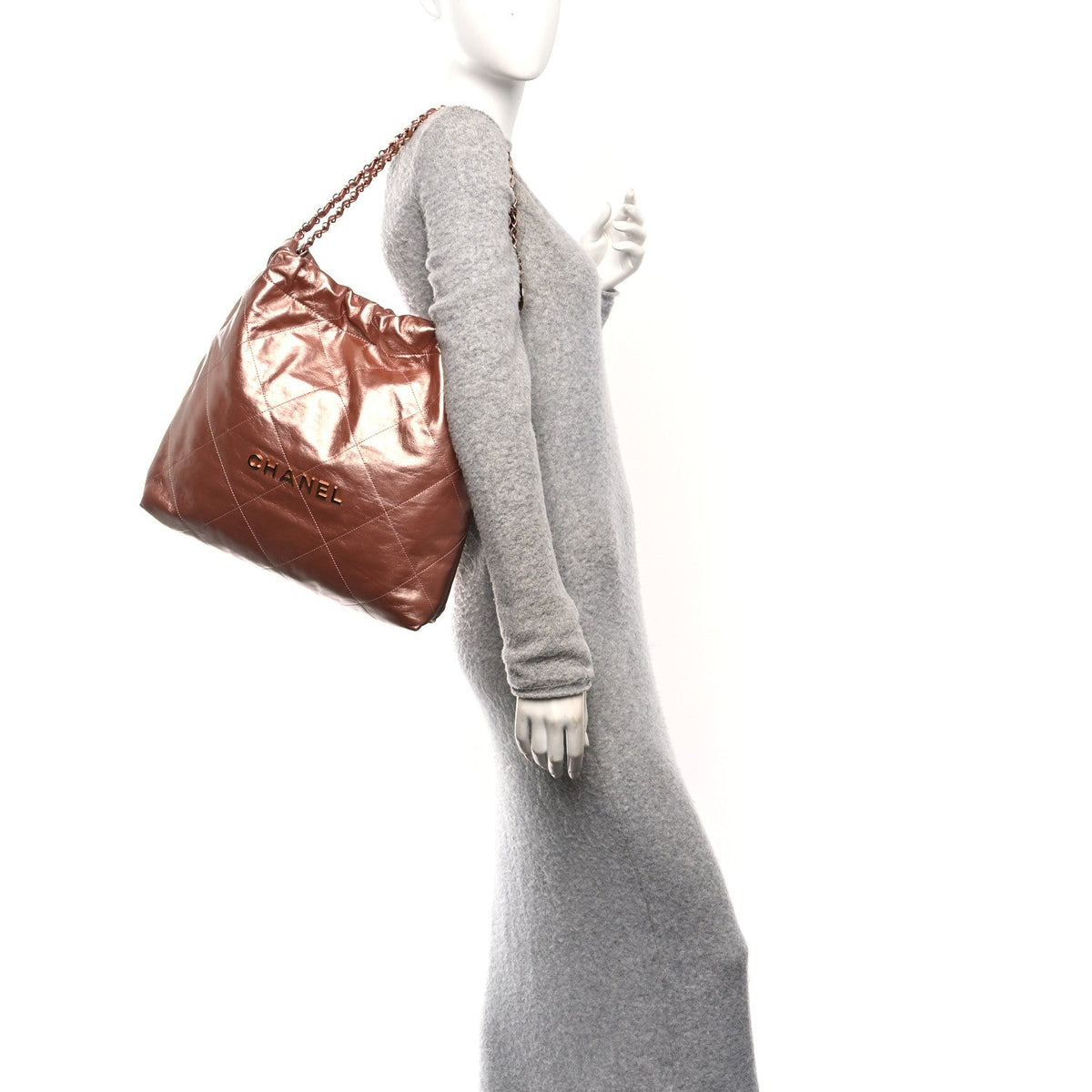 Metallic Calfskin Quilted Chanel 22 Copper