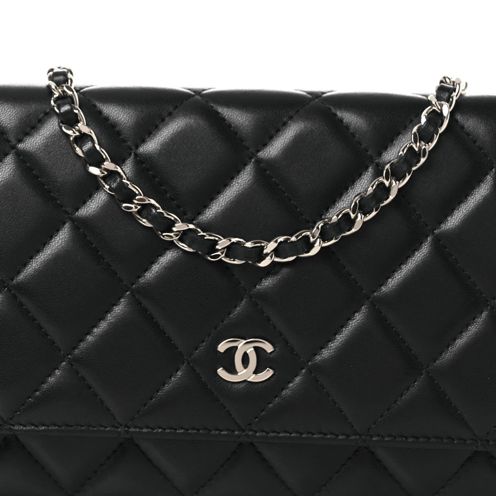 Lambskin Quilted Wallet On Chain WOC Black
