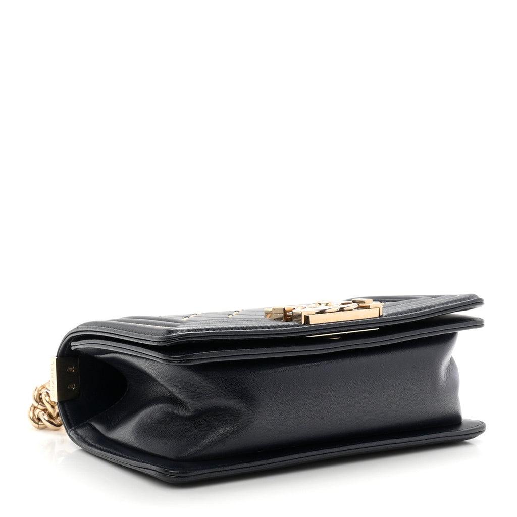 Lambskin Chain Quilted Small Boy Flap Navy