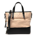 Aged Calfskin Quilted Medium Gabrielle Shopping Tote Beige Black