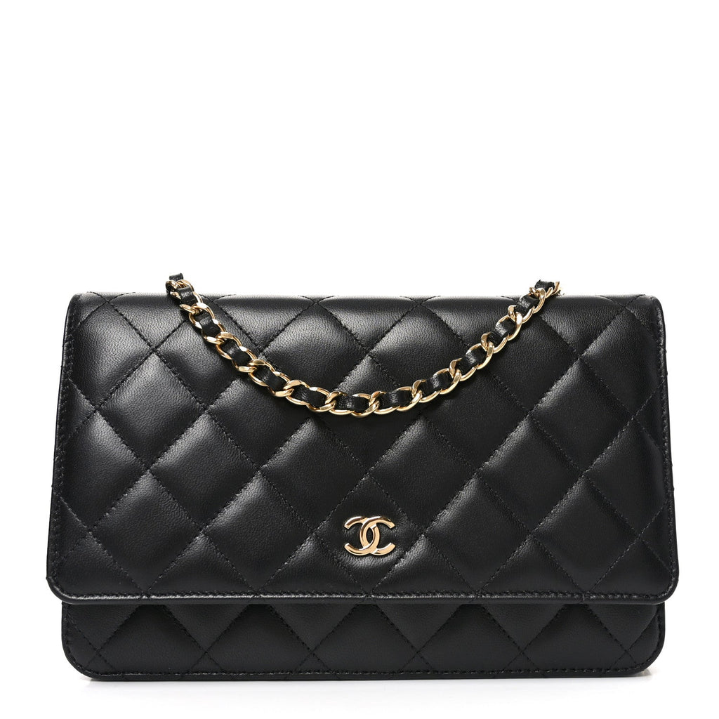 Lambskin Quilted Wallet On Chain WOC Black