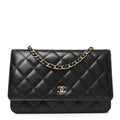 Lambskin Quilted Wallet On Chain WOC Black