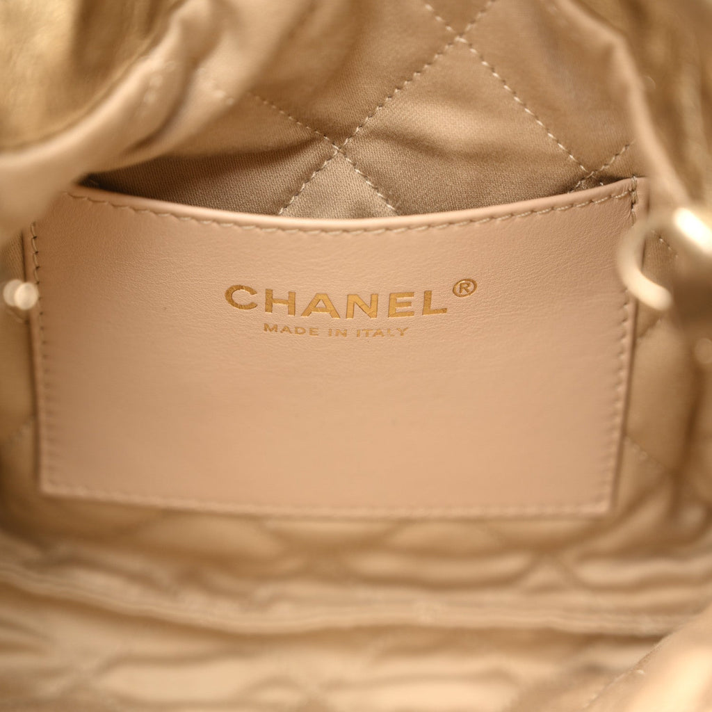 Metallic Calfskin Quilted Mini Chanel 22 Golden