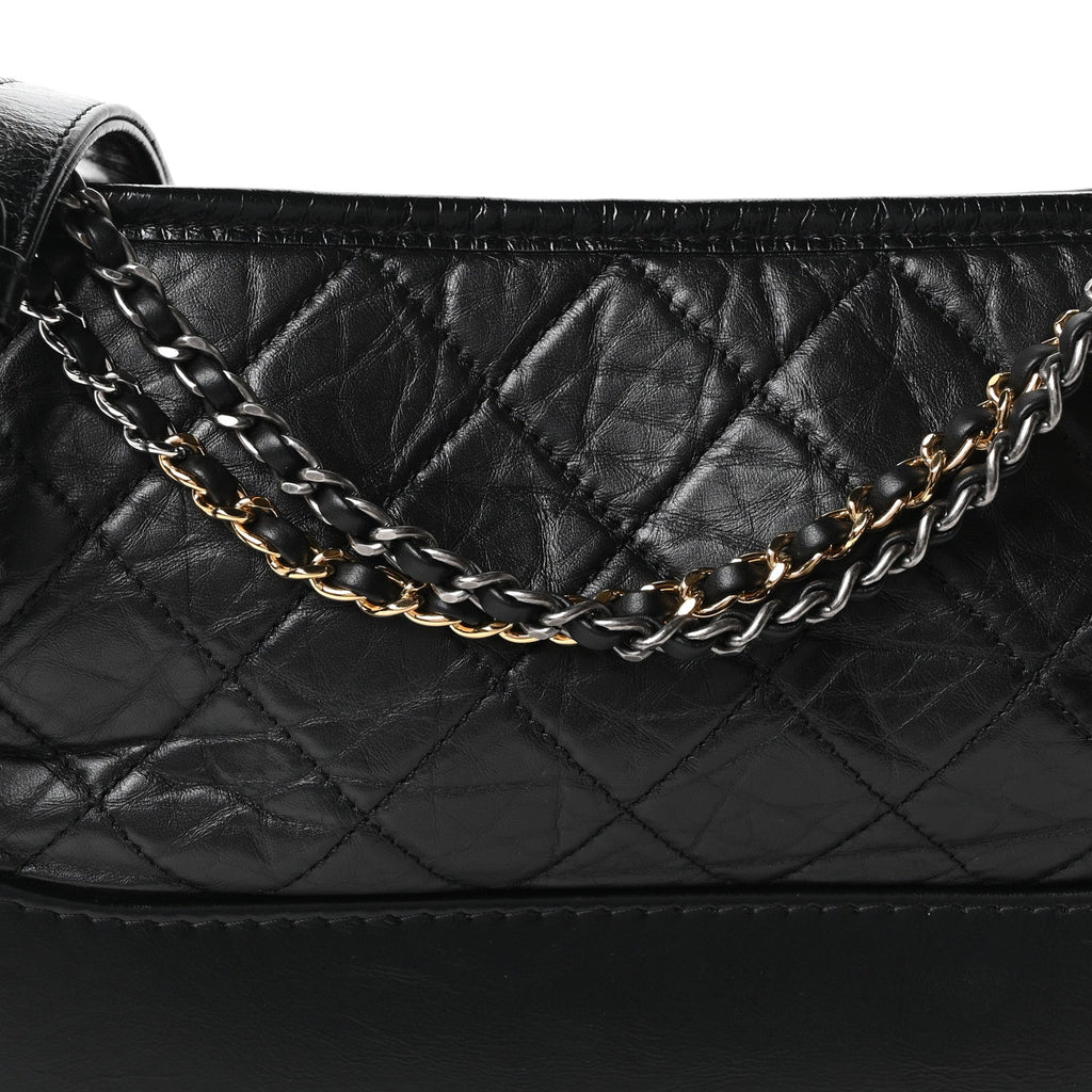 Aged Calfskin Quilted Small Gabrielle Logo Hobo Black