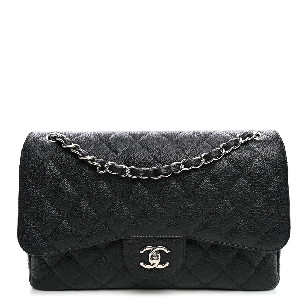 Caviar Quilted Jumbo Double Flap Black
