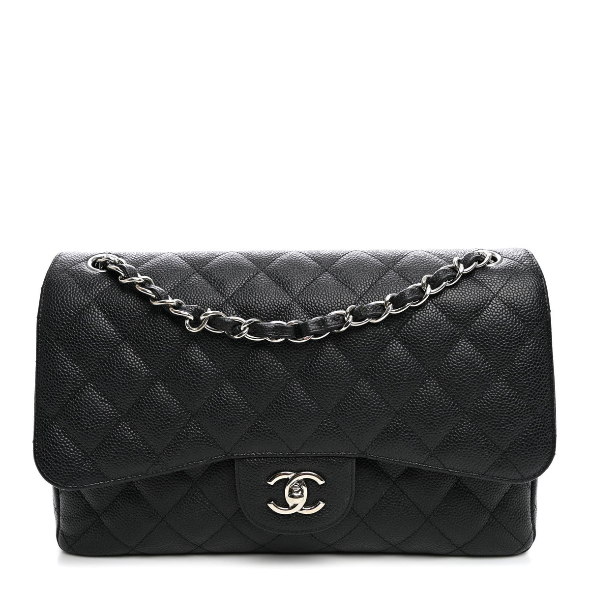 Caviar Quilted Jumbo Double Flap Black