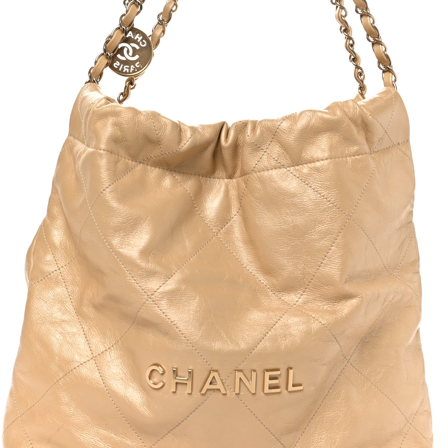 Metallic Calfskin Quilted Small Chanel 22 Light Gold