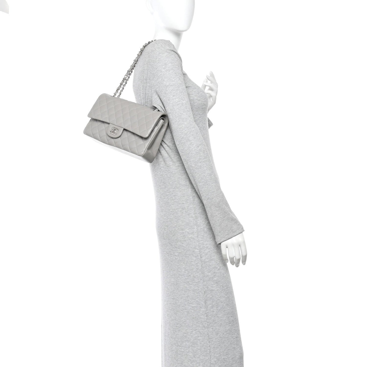 Lambskin Quilted Medium Double Flap Grey