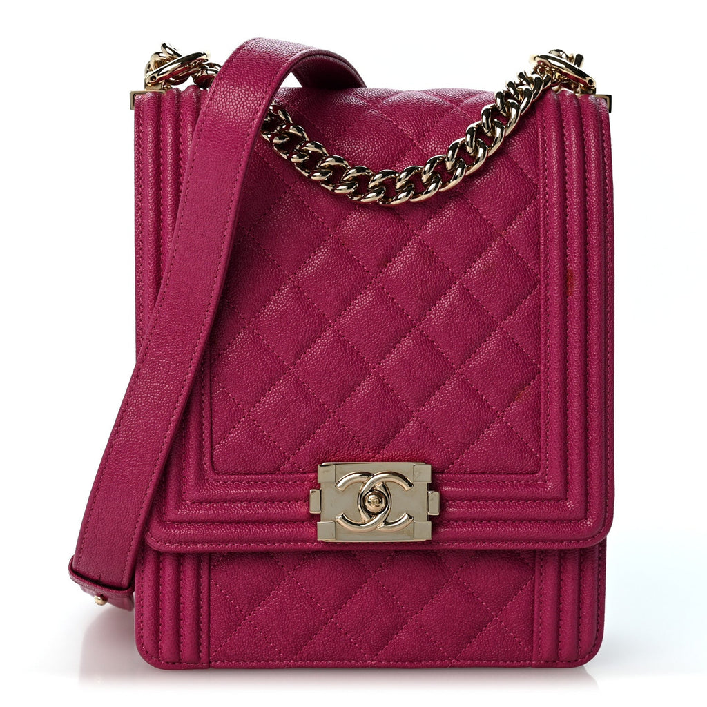 Caviar Quilted North South Boy Flap Fuchsia