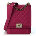 Caviar Quilted North South Boy Flap Fuchsia