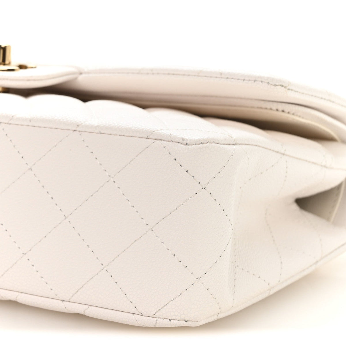 Caviar Quilted Medium Double Flap White